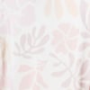 Close-up of a fabric with a light pink and beige floral and leaf pattern on a white background.