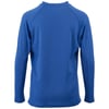 Back view of a blue long-sleeve rash guard with a crew neck, displayed against a white background.