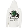 White hoodie with Myrtle Beach text, a palm tree graphic, and Ron Jon Surf Shop branding printed on the back.