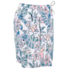 Colorful floral and bird patterned shorts with an elastic waistband and drawstring.