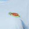 Blue shirt with a small Ron Jon logo in green lettering over a red and green watermelon slice graphic on the left chest area.