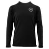 Black long-sleeve rash guard with a round logo on the left chest.