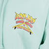 A light blue hoodie features a graphic with crossed surfboards, displaying the text Ron Jon Surf Shop x Rip Curl on the front.