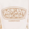 Off White sweatshirt with a brown Ron Jon Surf Shop Clearwater Beach logo and turtle graphics on the back.