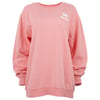 Pink oversized sweatshirt with a white logo on the upper left chest.