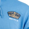 Close-up of a blue hoodie featuring the Ron Jon Surf Shop logo with text Ocean City, MD below it.