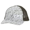 White and green trucker hat with palm leaf pattern, mesh back, and a patch on the front reading Ron Jon Surf Shop Est. 1959.