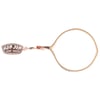 A keychain with a loop and a metal tag that reads Ron Jon Surf Shop in white letters on a rose gold background.