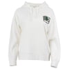 A off white hooded sweatshirt with white drawstrings, a front pocket, and a Panama City Beach logo with a palm tree graphic on the upper left chest.