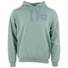 A light green hooded sweatshirt with a front pocket and drawstrings, featuring a small Ron Jon Surf Shop Ft. Myers logo on the left chest.
