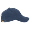 Navy blue baseball cap with adjustable strap and gold buckle on the back, featuring white embroidery on the side.