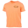 Orange t-shirt with short sleeves and a small black Ron Jon Surf Shop logo on the left chest.