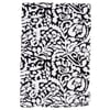 A rectangular piece of fabric with a black and white abstract floral pattern.