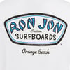 White fabric with blue and black Ron Jon Surfboards logo and Orange Beach text underneath.