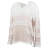 A long-sleeve, hooded pullover with a front pocket featuring white and light brown horizontal stripes.