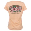 Back view of a peach t-shirt featuring a Ron Jon Surf Shop logo with floral design and Clearwater Beach text.