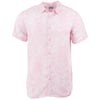 Light pink short-sleeve button-up shirt with subtle floral patterns.