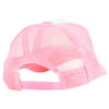 Back view of a pink mesh trucker cap with an adjustable snap closure.