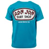 Blue T-shirt featuring Ron Jon Surf Shop logo and Cocoa Beach, Fla text on the back.