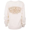 Off white sweatshirt with Ron Jon Surf Shop and Clearwater Beach printed in brown on the back.