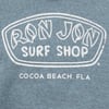 Blue fabric with a white Ron Jon Surf Shop logo and Cocoa Beach, Fla text printed in a vintage style.