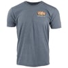 A heather blue short-sleeve t-shirt with a small Ron Jon Surf Shop Cocoa Beach, Fla. logo on the left chest.