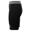 Black compression shorts with a gray elastic waistband and a small logo near the bottom hem.
