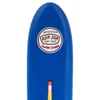 Close-up of the top of a blue surfboard featuring a Ron Jon Surf Shop Surfer Dudes limited edition logo sticker.