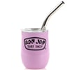 Purple Ron Jon Surf Shop tumbler with a clear lid and a metal straw.