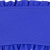 Close-up of a textured, bright blue fabric with a ruffled edge and a subtle square pattern.