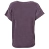 A plain purple T-shirt is displayed from the back, with short sleeves and a round neckline.