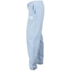Light blue sweatpants with an elastic waistband, drawstring, pockets, elastic cuffs, and a small white logo on the left thigh.
