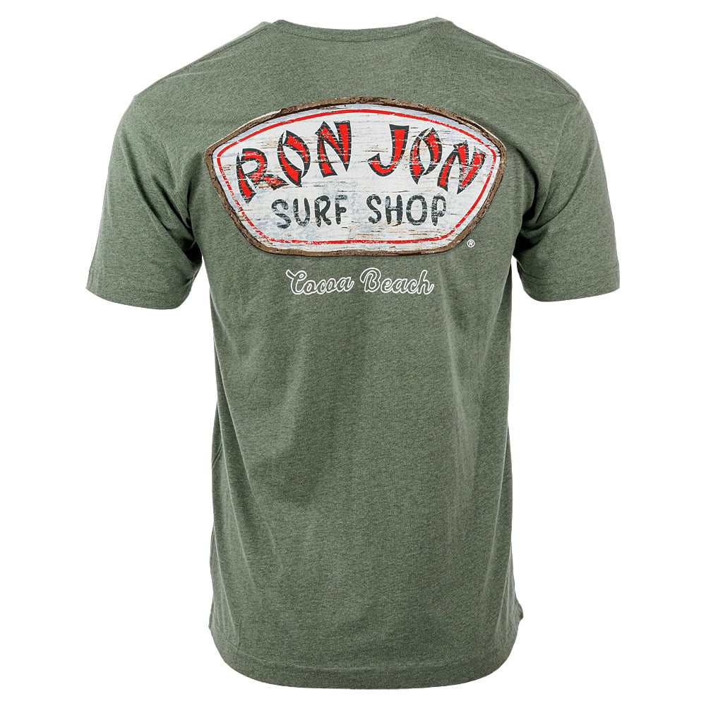 Green T-shirt featuring a Ron Jon Surf Shop logo and Cocoa Beach text on the back.