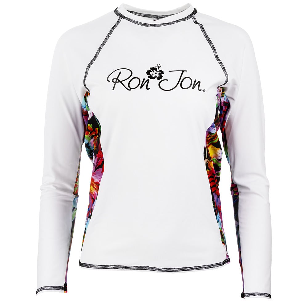 Ron Jon Women's White/Hibiscus Long Sleeve Rash Guard Ladies
