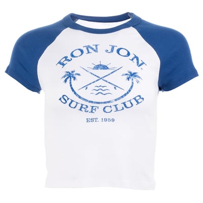 royal ron jon surf club distressed raglan crop top front