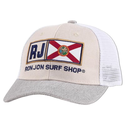ron jon florida wide khaki trucker hat front