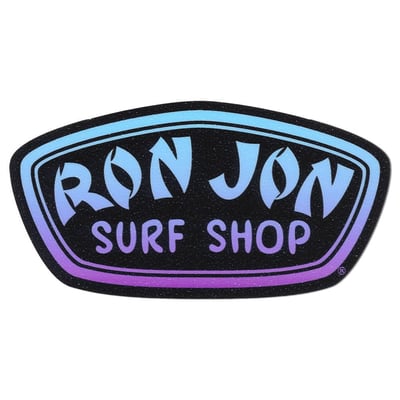 ron jon blue and purple badge rugged sticker front