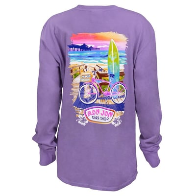 purple ron jon juniors beach bike boardwalk long sleeve tee back