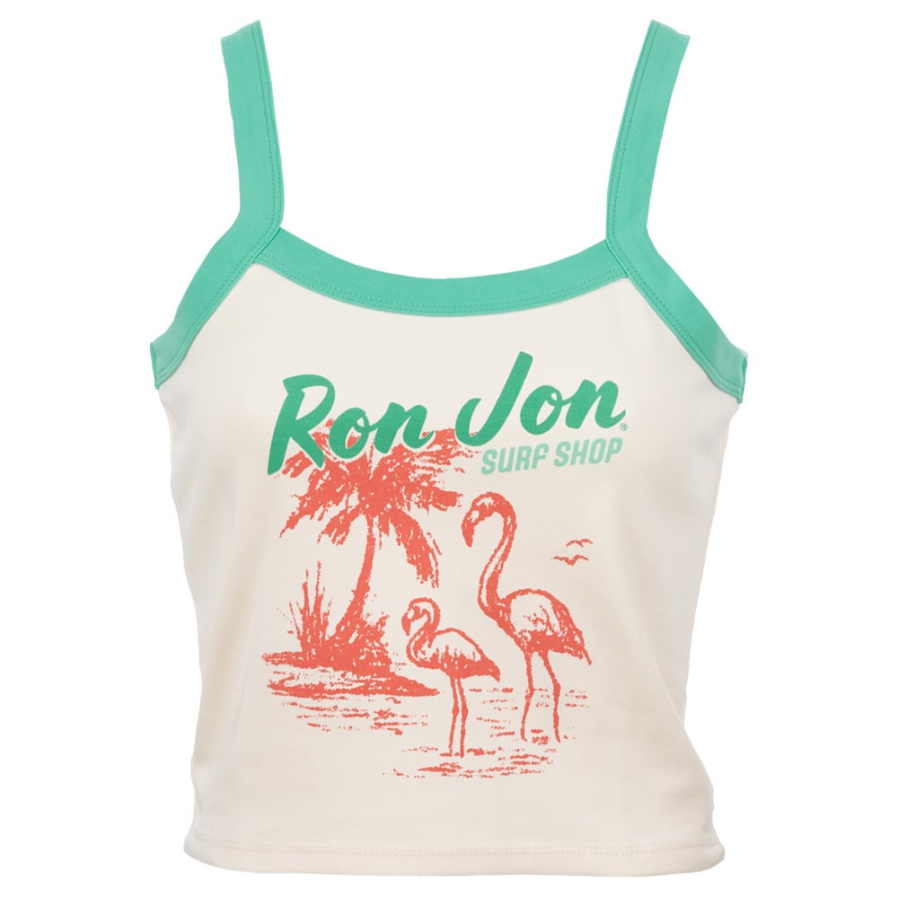 Ron Jon Women's Flamingo Ringer Crop Tank Top | Ron Jon Surf Shop