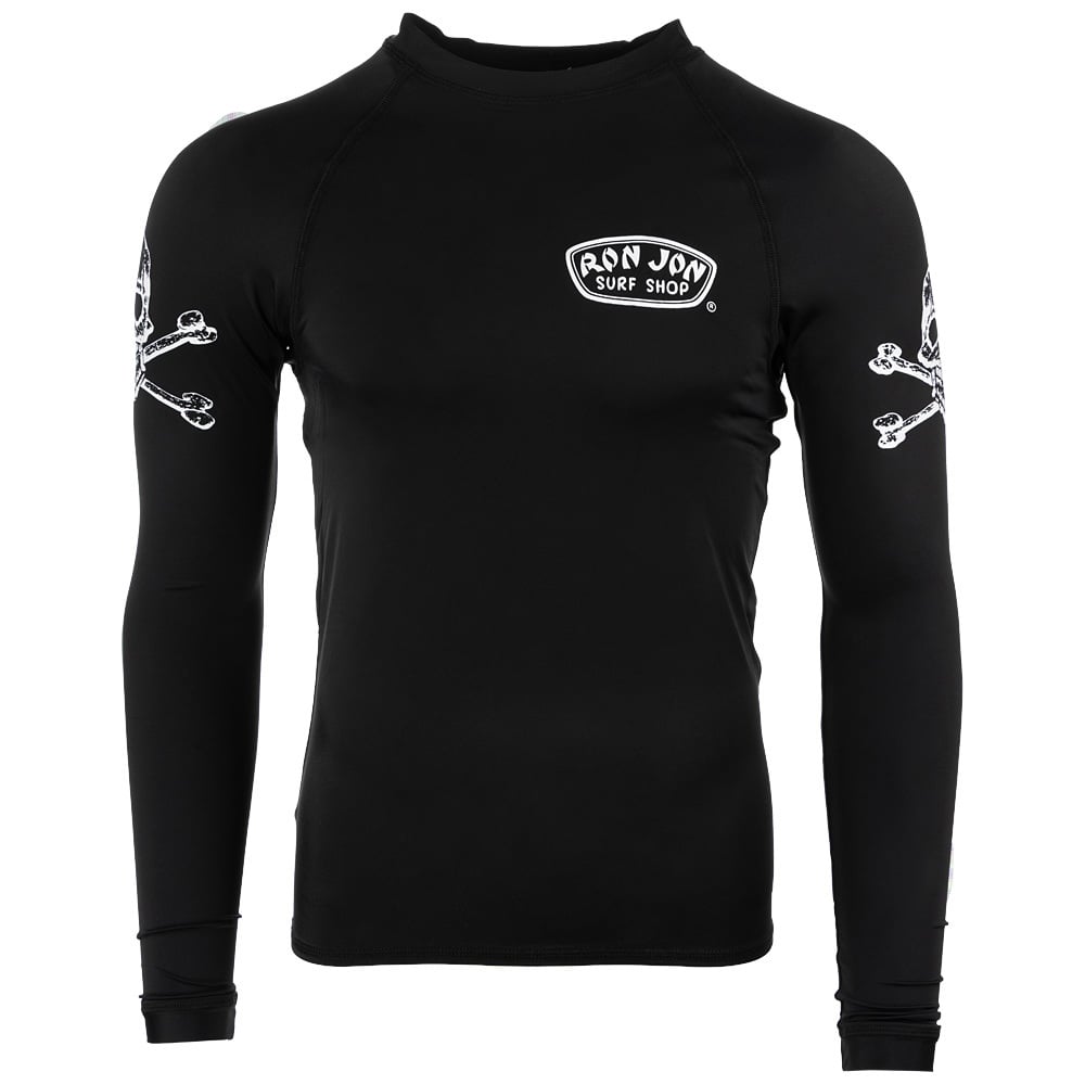 Ron Jon Mens Black Long Sleeve Rash Guard w/ Skulls - Mens