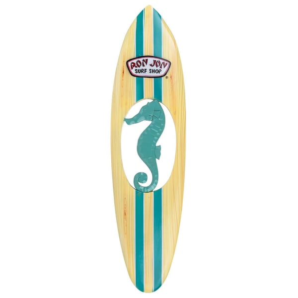 Ron Jon Aqua Stripe Wooden Seahorse Surfboard Wall Hanging | Ron