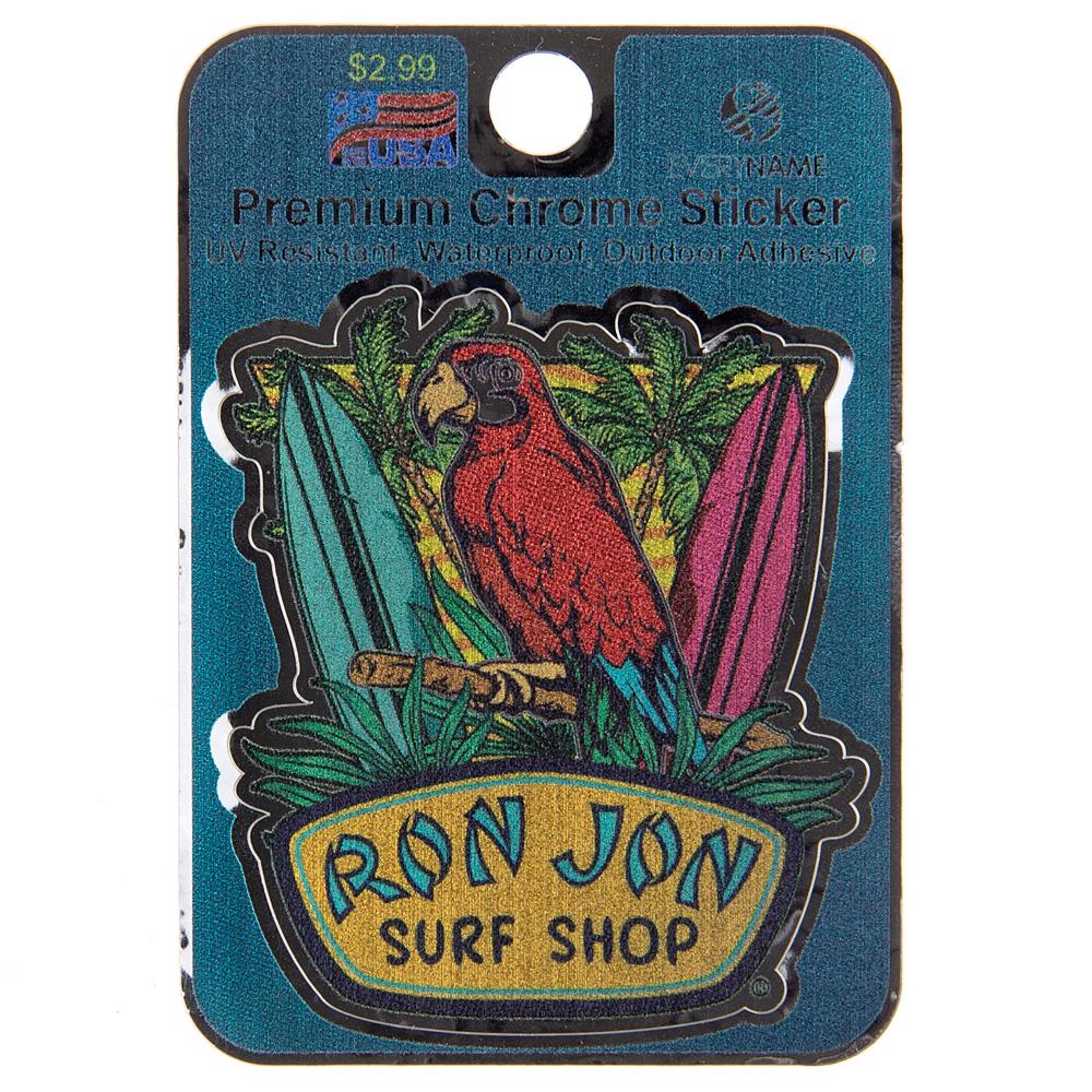 Ron Jon Parrot Chrome Sticker Ron Jon Surf Shop