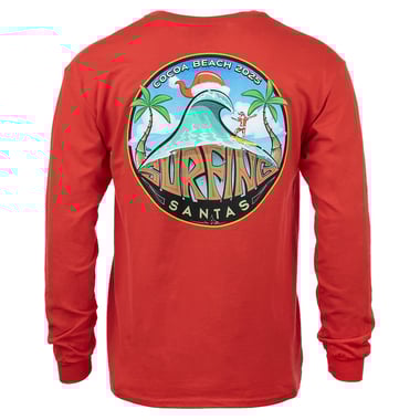 Surfing Santa 2025 Red Long Sleeve Tee | Ron Jon Surf Shop