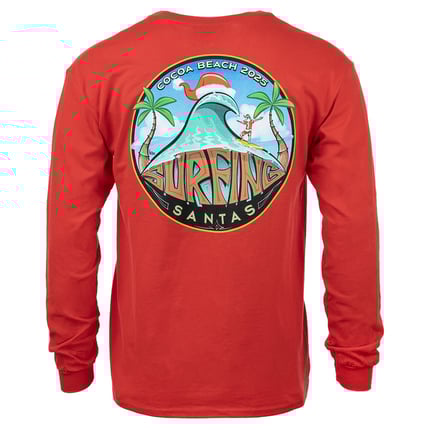 Surfing Santa 2025 Red Long Sleeve Tee | Ron Jon Surf Shop