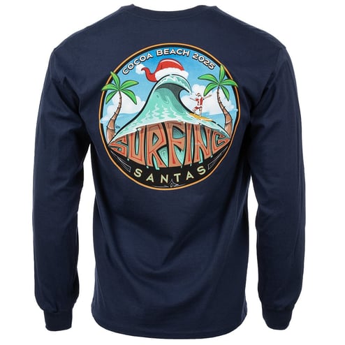 Surfing Santa 2025 Navy Long Sleeve Tee | Ron Jon Surf Shop
