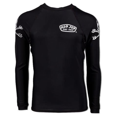 Ron Jon Mens Black Long Sleeve Rash Guard w Skulls Mens Swimwear Ron Jon Surf Shop