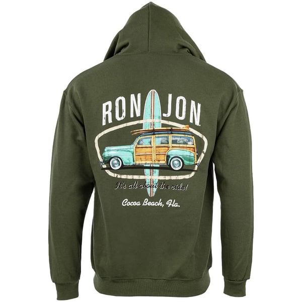 Ron Jon Cocoa Beach FL Distressed Vintage Woody Hooded Fleece