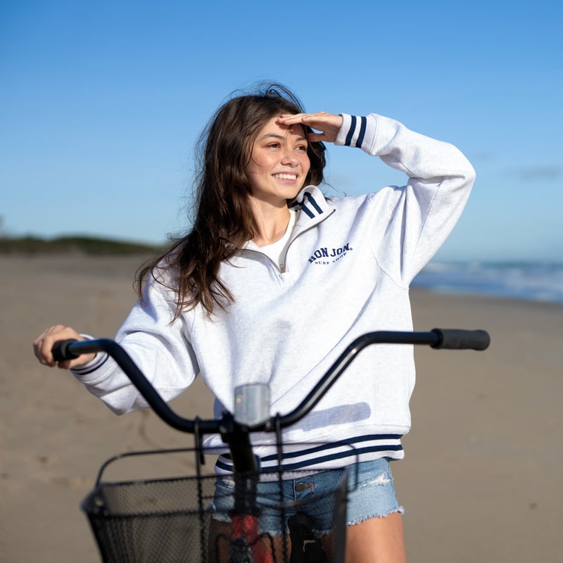 Ron Jon Grey and Navy Varsity Quarter Zip Pullover | Ron Jon Surf Shop