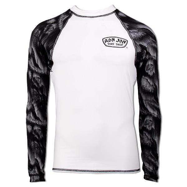 Ron Jon Mens White Black and Grey Long Sleeve Rash Guard