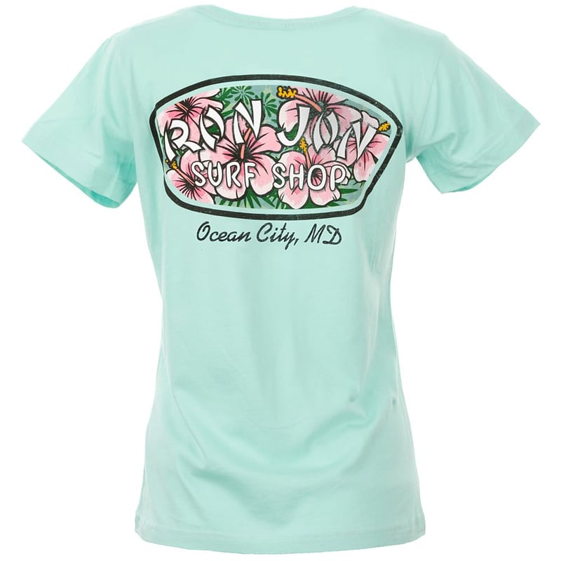 Ron Jon Women's Ocean City MD Distressed Hibiscus Badge Tee Ron Jon Women's Ocean City MD Distressed Hibiscus Badge Tee